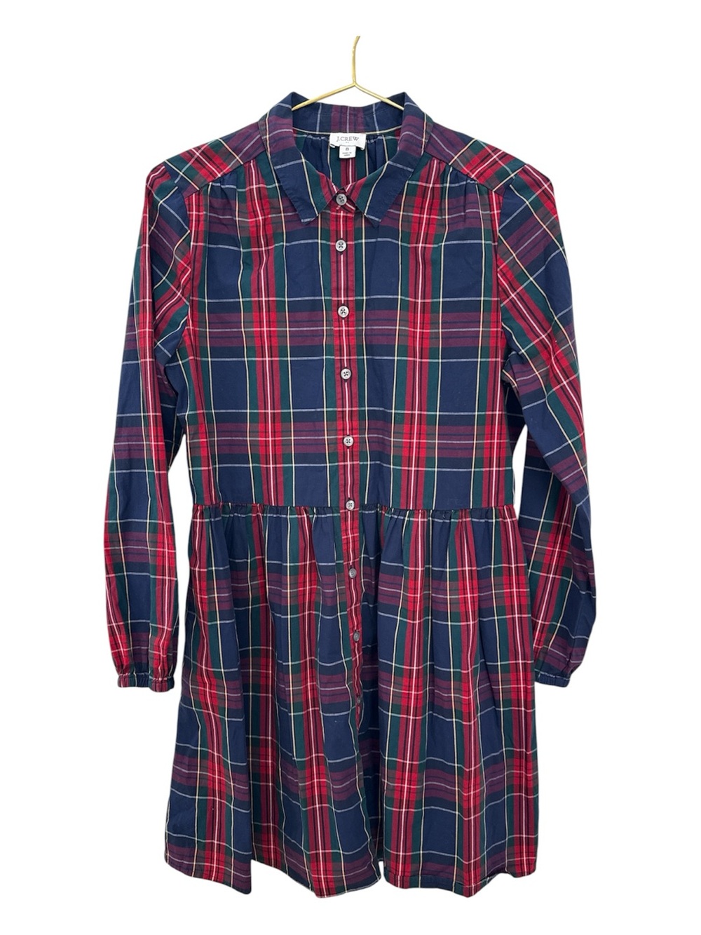J. Crew Navy & Red Plaid Long-Sleeve Button-Front Dress
